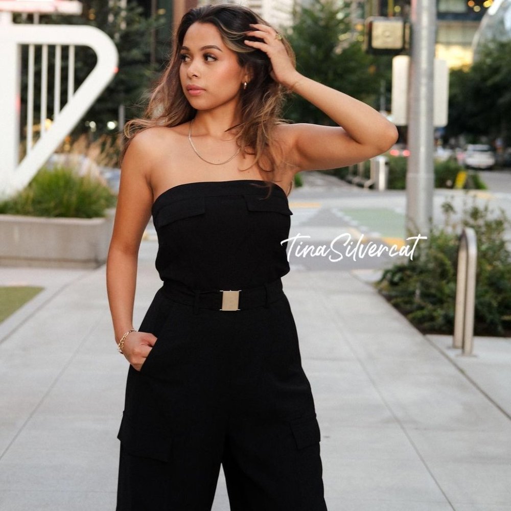 BLOGGER'S FAVE! Zara Strapless Belted Cargo Jumpsuit NWT - Picture 3 of 10